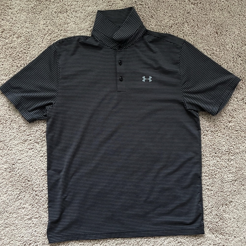 Black and Gray Under Armour golf polo